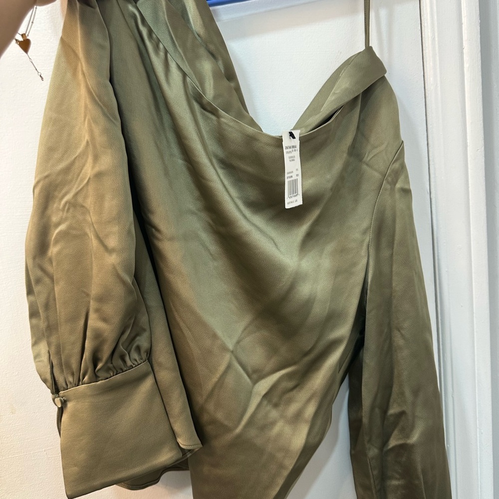 Jonathan Simkhai Green Blouse with Balloon Sleeves